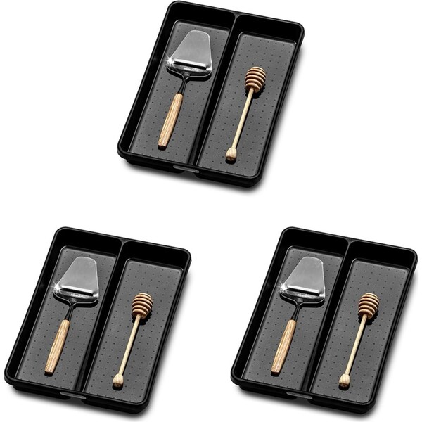 3x Madesmart Mini Utensil Tray Home/Kitchen Accessory Organiser 32x23cm Black