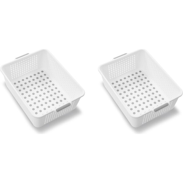 2x Madesmart Medium Basket Kitchen Sink Caddy Storage Organiser 38x27cm White