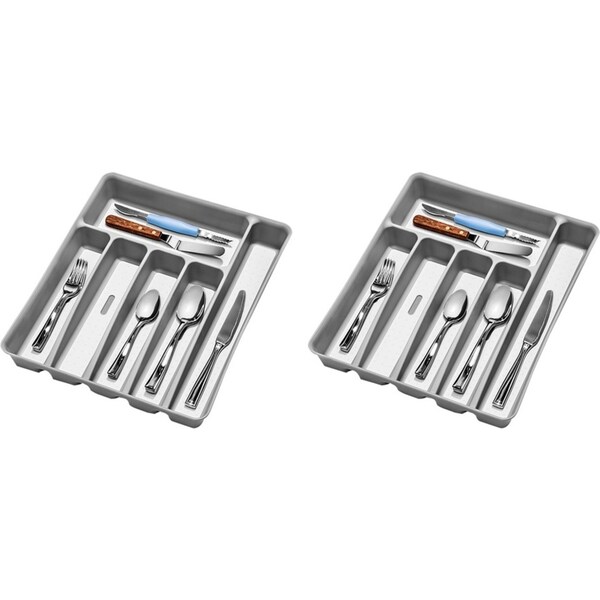 2x Madesmart 6 Compartment Cutlery/Utensils Tray 39x33cm Soft Grey Rectangle