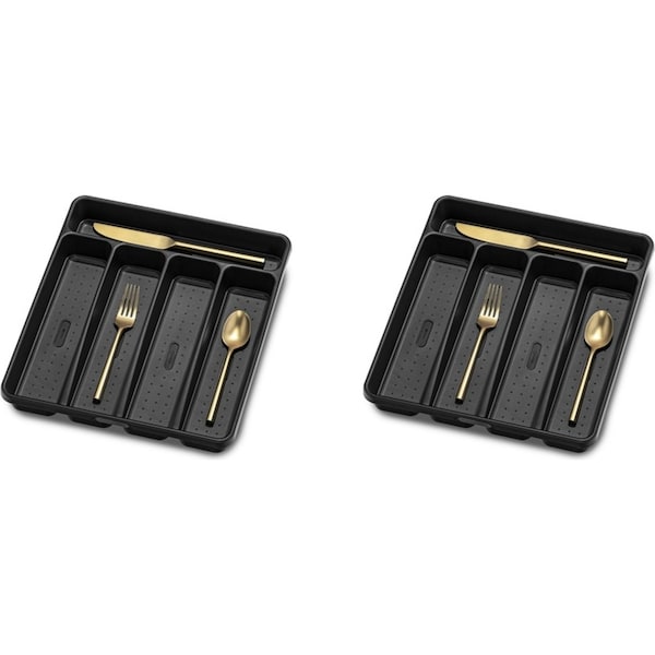 2x Madesmart 5 Compartment Cutlery Tray Kitchen Utensil Holder 33x29cm Carbon