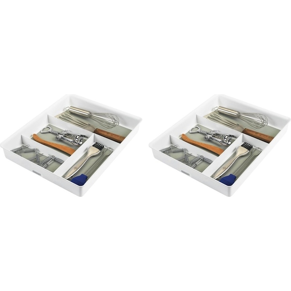 2x Madesmart Gadget Tray Kitchen Drawer Organiser Rectangular 37x31cm White