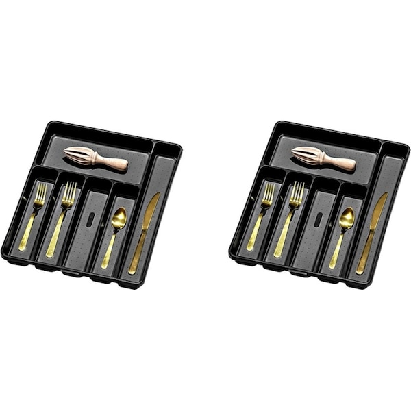 2x Madesmart 6 Compartment Cutlery Tray Kitchen Organiser Rect 41x33cm Carbon
