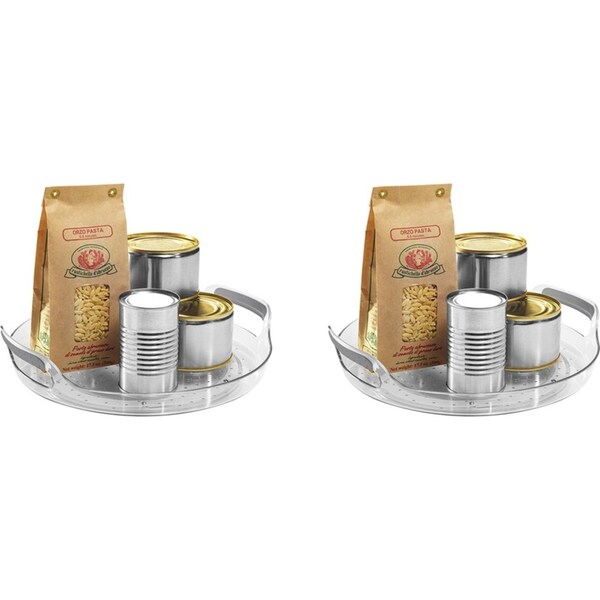 2x Madesmart Shallow Portable Turntable Home Kitchen Organiser Round 27cm Grey