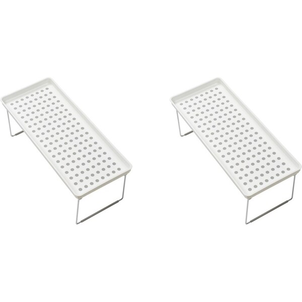 2x Madesmart Large Cabinet Shelf Home/Kitchen Organiser 46x19cm Rectangle White