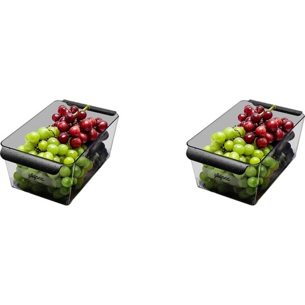 2x Madesmart Short Deep Bin Kitchen Fridge Organiser Rectangle 26x15cm Carbon
