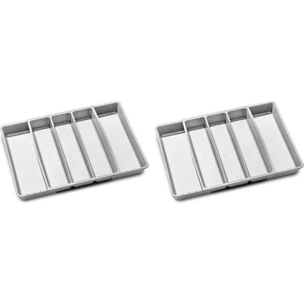 2x Madesmart Basic Expandable Utensil Tray Kitchen Organiser 32cm Soft Grey