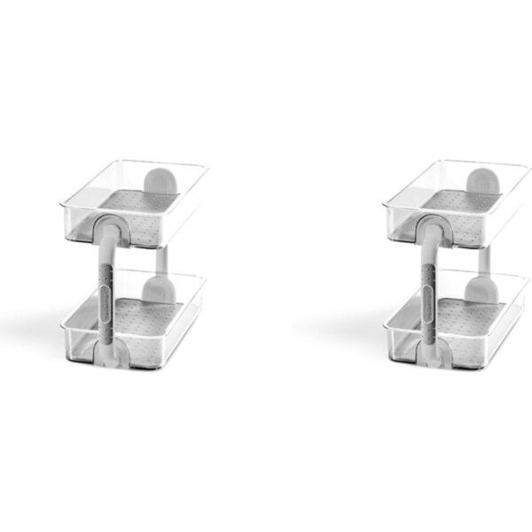 2x Madesmart Clear 2-Tier Home Kitchen Spice Organiser Rectangle 26x18cm Grey
