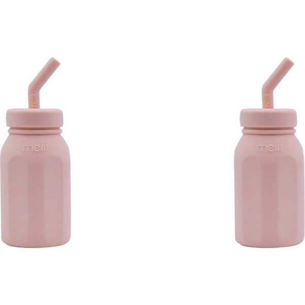 2x Melii Luxe Silicone Water Bottle w/ Drinking Straw Beverage Container Pink