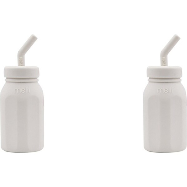 2x Melii Luxe Silicone Water Bottle w/ Drinking Straw Drink Container Ivory