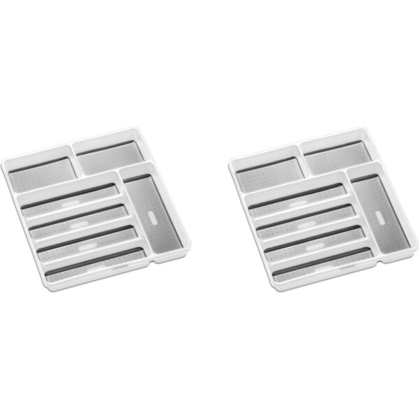 2x Madesmart Large 7-Compartment Cutlery Tray Kitchen Organiser Square White