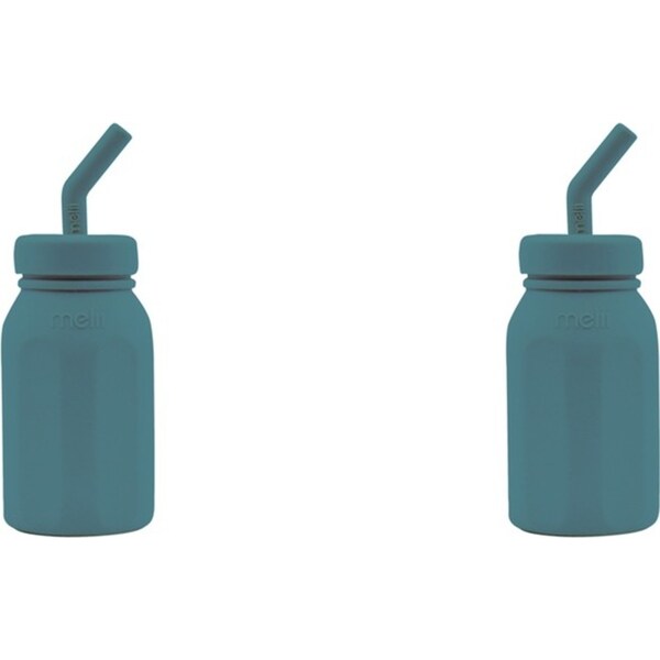 2x Melii Luxe Silicone Water Bottle w/ Drinking Straw Beverage Container Blue