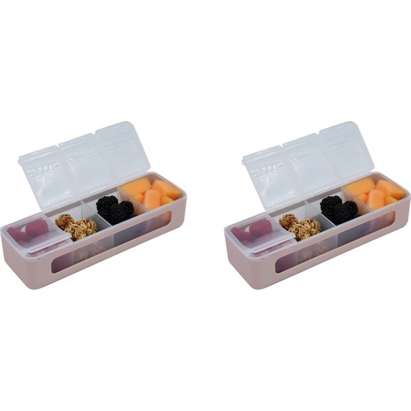 2x Melii Luxe 4 Compartment Snackle Box Food Safe Storage Snack Container Pink