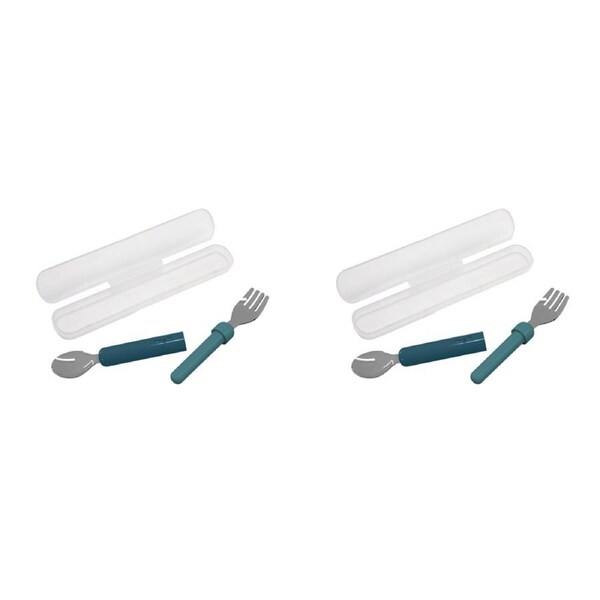 2x Melii Luxe Detachable Spoon/Fork Set w/ Case Kitchen Cutlery Utensil Blue