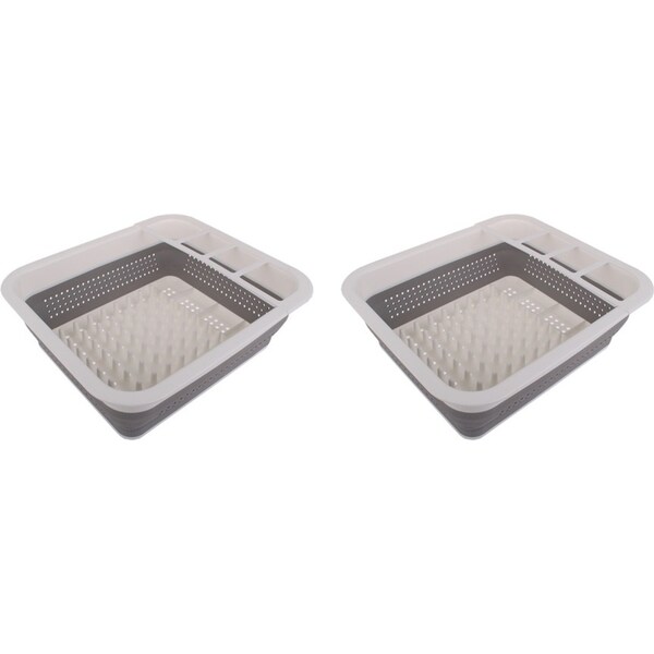 2x Madesmart Small Collapsible Dish Rack Drainer Kitchen Organiser 37x32cm WHT