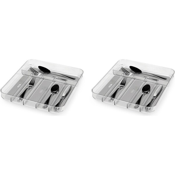 2x Madesmart Clear Soft Grip 6 Compartment Cutlery Tray 40x33cm Rectangle Grey