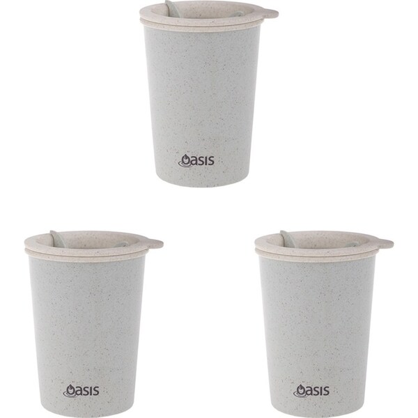 3x Oasis Coloured Double Wall Insulated Eco Cup w/ Twist Lid 300ml Assorted