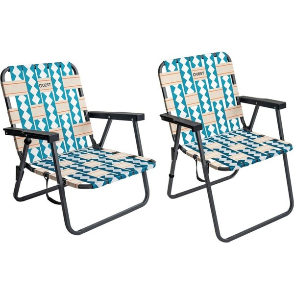 2pc Quest Cocomo 62cm Low and 79cm Mid Foldable Beach Chair w/ Armrests Set