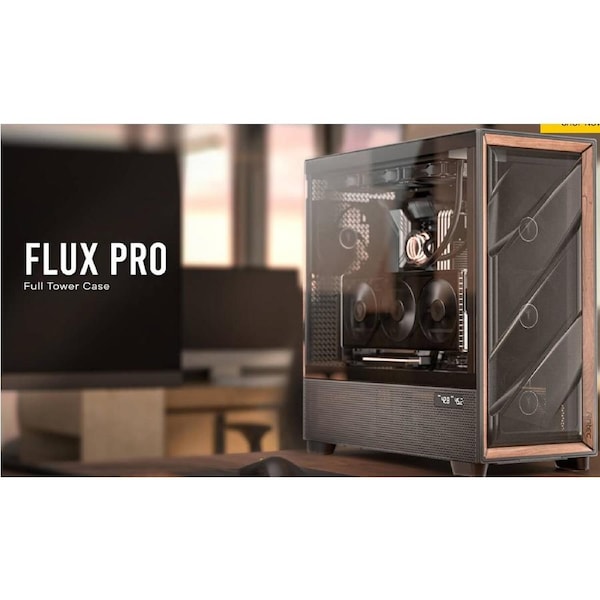 Antec FLUX PRO, E-ATX, Premium Walnut, Iunity Temperature Disp. CPU and GPU LED Display, 6x High Performance Fans, ARGB PWN Ctrl, PSU Shift, Case FLUX PRO-EUV
