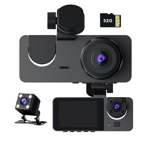 3 Channel Car DVR HD 1080P Vehicle Dash Cam Three Way Camera DVRs Recorder with 32 GB Card