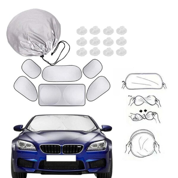 Set of 6 Auto Front Rear Windshield Side Window Sun Shade Car Visor Cover Block