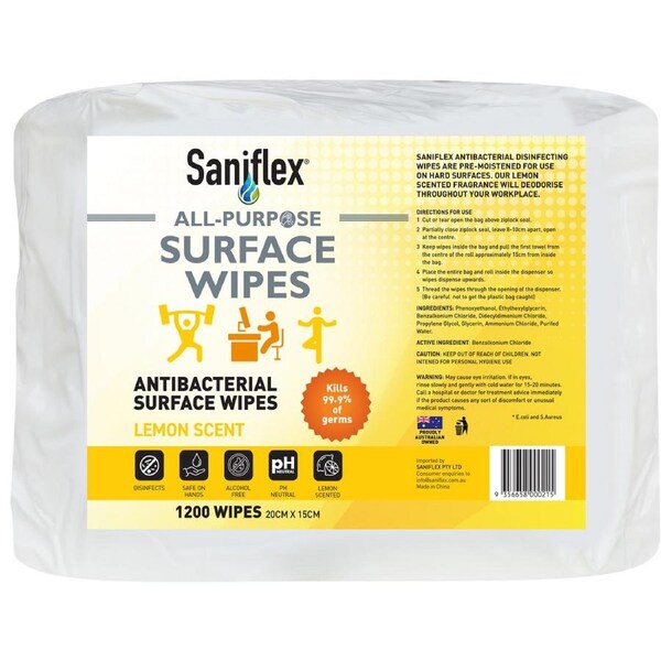 1200pc Saniflex All Purpose Antibacterial Surface Wipes Home Kitchen cleaning