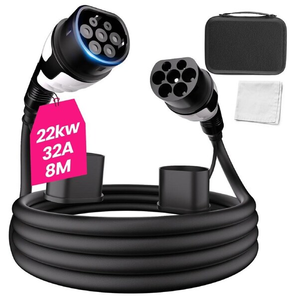 Advwin Type 2 EV Charging Cable 8M EV Charger 22kW 32A Portable Electric Car Charger with Storage Bag