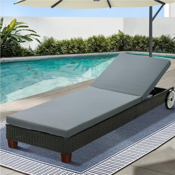 185cm Gardeon Sun Lounge Wicker Lounger Day Bed Wheel Patio Outdoor Furniture Setting Black