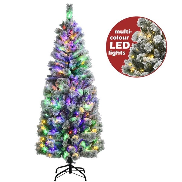 Costway 1.8M Pre-lit Christmas Tree Snowy Xmas Tree Mixed Fluffy Tips w/Colorful Lights Office Party Xmas Home Decor
