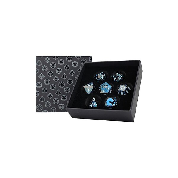 LPG Dice RPG Set Inscripted Dragon Blue