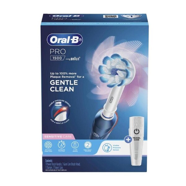 Oral-B Pro 1500 Gentle Clean Electric Toothbrush - Blue with Travel Case