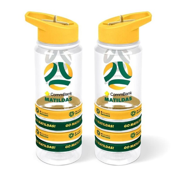 Football Australia Matildas Tritan Plastic Drink Bottle Flip Drinking Straw and Bands