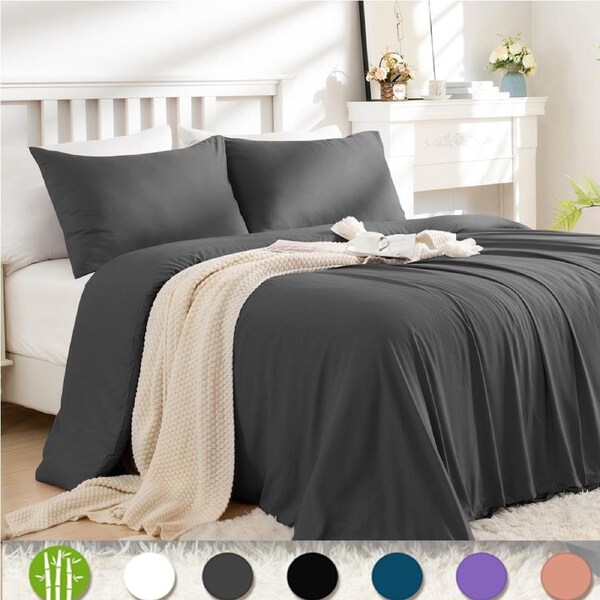 LINENOVA Cooling Bamboo Blend Quilt Cover Set 2000TC Ultra Soft Comfort For All Seasons Single / Black
