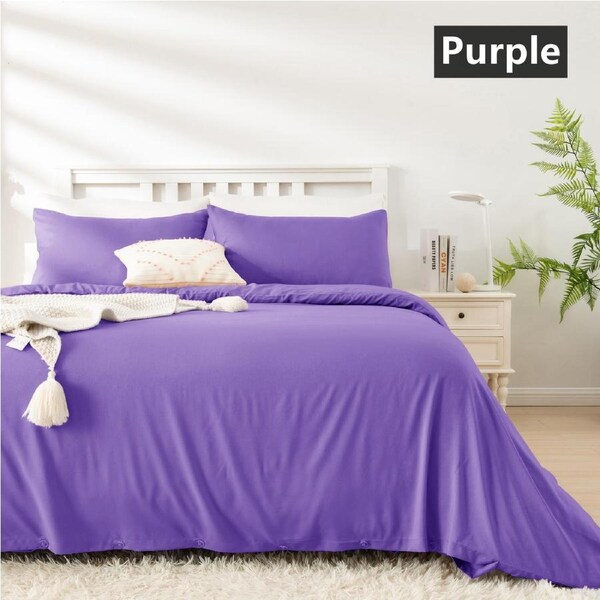 LINENOVA Cooling Bamboo Blend Quilt Cover Set 2000TC Ultra Soft Comfort For All Seasons Single / Purple