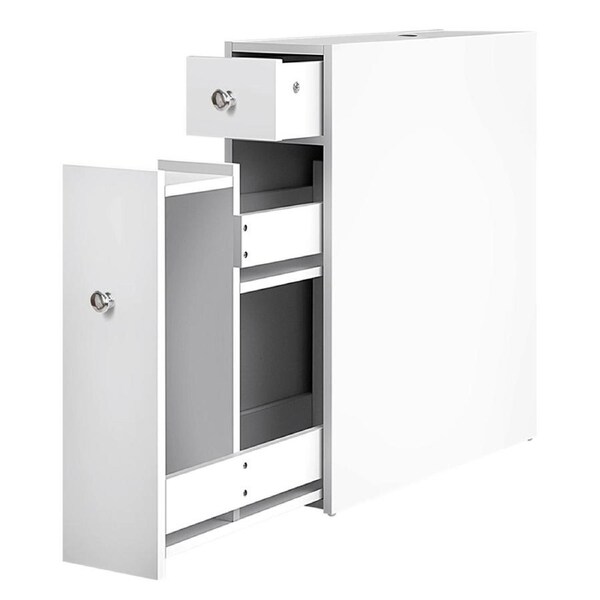 Slim Narrow Bathroom Storage Cabinet White Space Saving Drawers Shelves 50x16cm