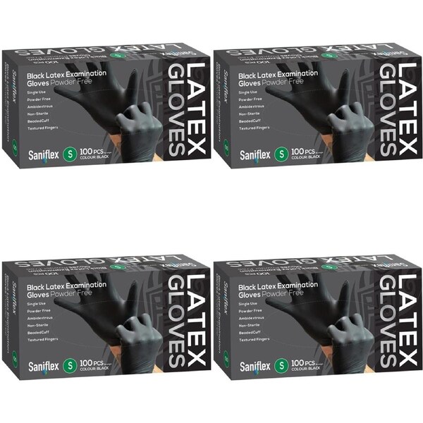 400pc Saniflex Black Latex Powder Free Gloves- Size S Home cleaning Work PPE