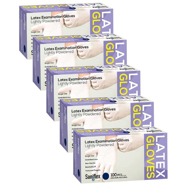 500pc Saniflex Latex Lightly Powdered Gloves Natural Size S cleaning Work PPE