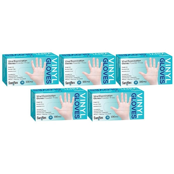 500pc Saniflex Vinyl Disposable Gloves Clear Size M Home Cleaning Work PPE