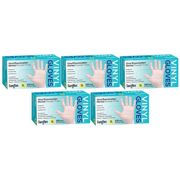 500pc Saniflex Vinyl Disposable Gloves Clear Size XL Home Cleaning Work PPE