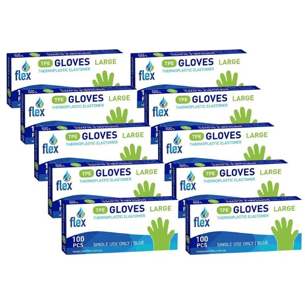 1000pc Saniflex TPE Disposable Hand Gloves Blue Size L Home Cleaning Work PPE