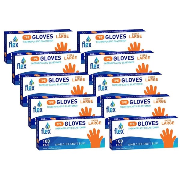 1000pc Saniflex TPE Disposable Gloves Blue Size XL Home Cleaning Work PPE