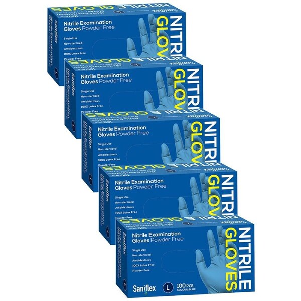 500pc Saniflex Nitrile Glove Powder Free Blue L Home cleaning Work PPE