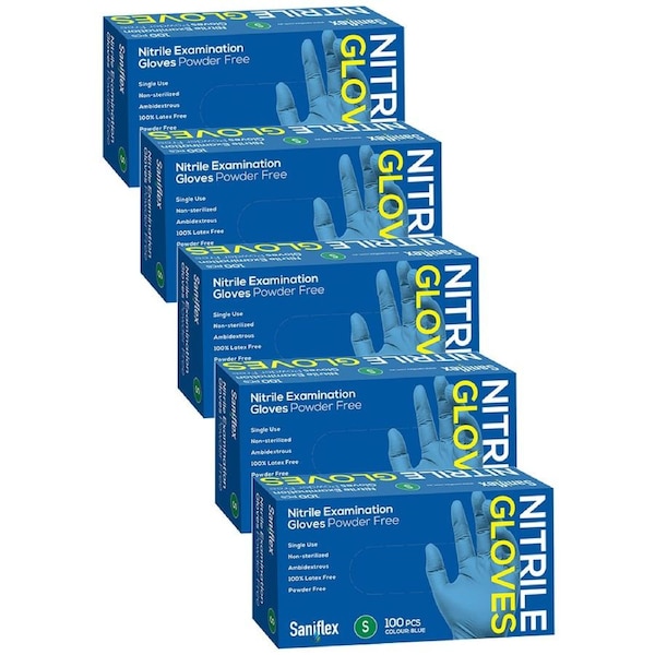 500pc Saniflex Nitrile Glove Powder Free Blue S Home cleaning Work PPE