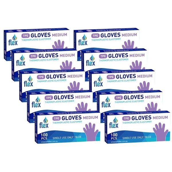 1000pc Saniflex TPE Disposable Gloves Blue Size M Home Cleaning Work PPE