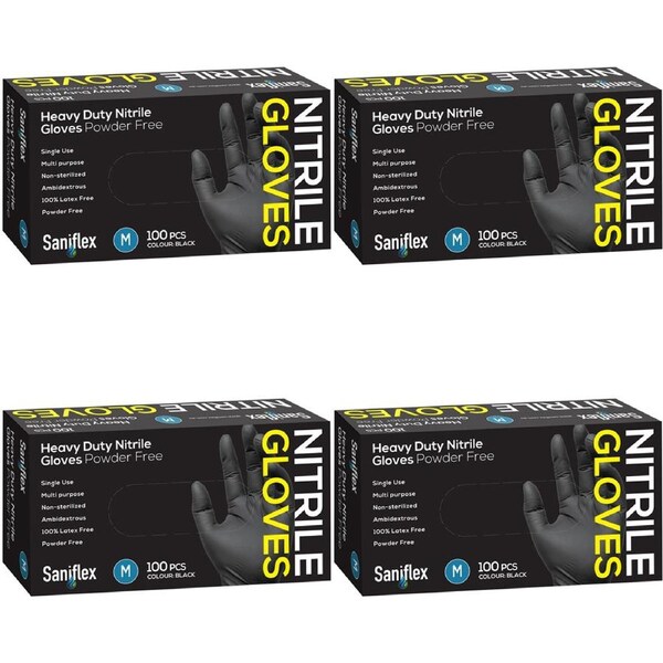 400pc Saniflex Saniflex Heavy Duty Nitrile Gloves Black M cleaning Work PPE