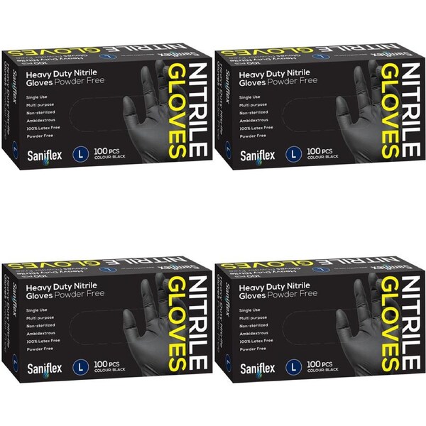 400pc Saniflex Saniflex Heavy Duty Nitrile Gloves Black L cleaning Work PPE