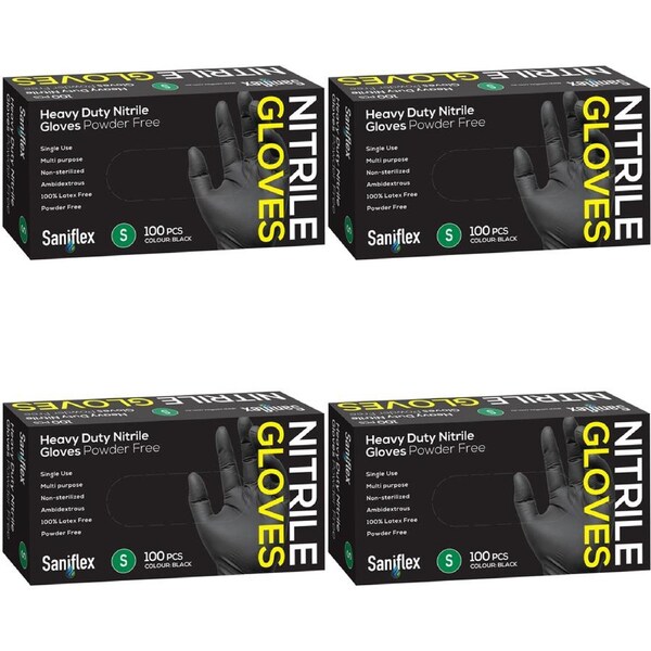 400pc Saniflex Saniflex Heavy Duty Nitrile Gloves Black S cleaning Work PPE