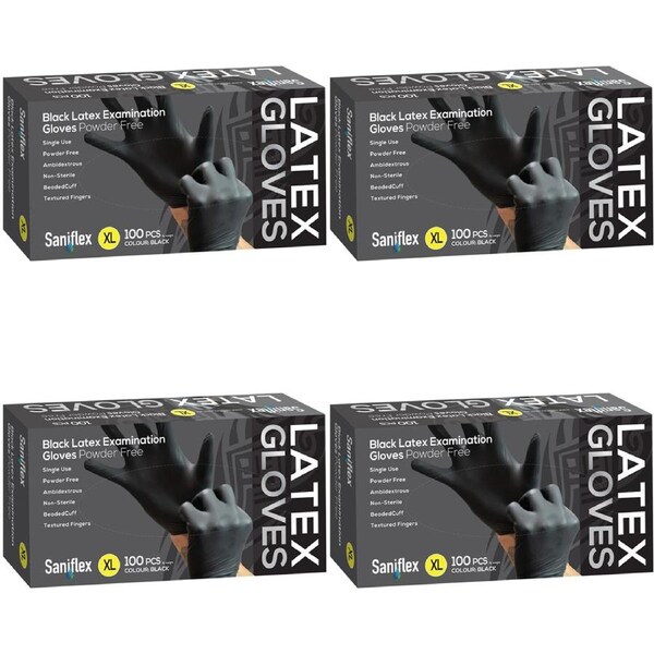 400pc Saniflex Black Latex Powder Free Gloves- Size XL Home cleaning Work PPE
