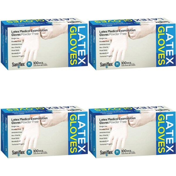 400pc Saniflex Latex Powder Free Gloves Natural M Home cleaning Work PPE