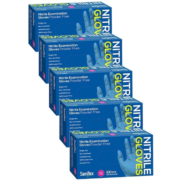 500pc Saniflex Nitrile Glove Powder Free Blue Xs Home cleaning Work PPE