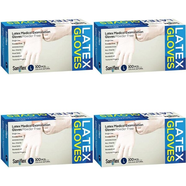 400pc Saniflex Latex Powder Free Gloves Natural L Home cleaning Work PPE